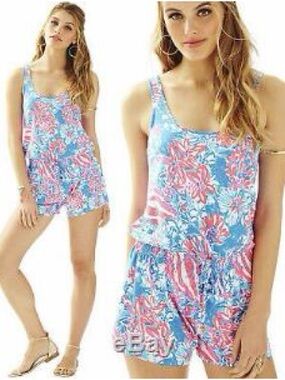 Lilly Pulitzer Tala Patriotic Colors Romper- bay blue pop up size small 🦄